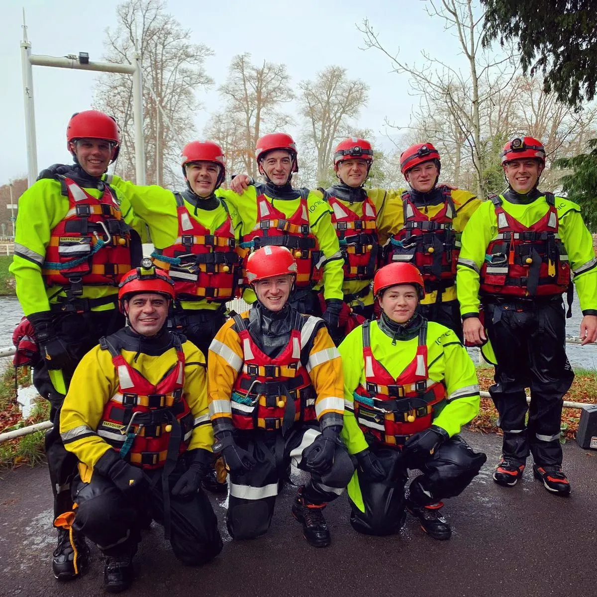 Ed with the crew on a Scottish Fire and Rescue swift water rescue refresher course in Inverness.