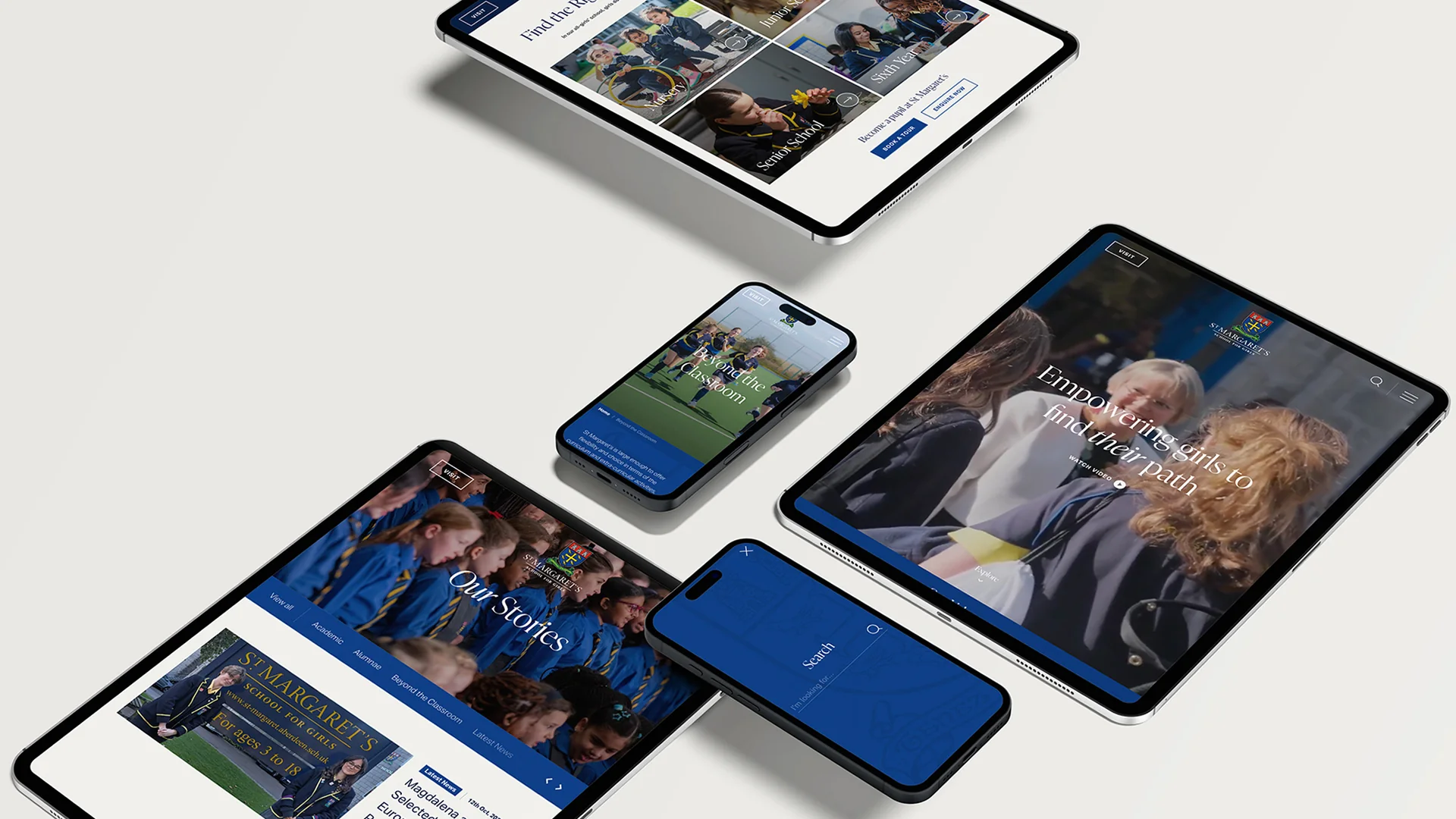 The St Margaret’s website across a laptop, tablets and phones.